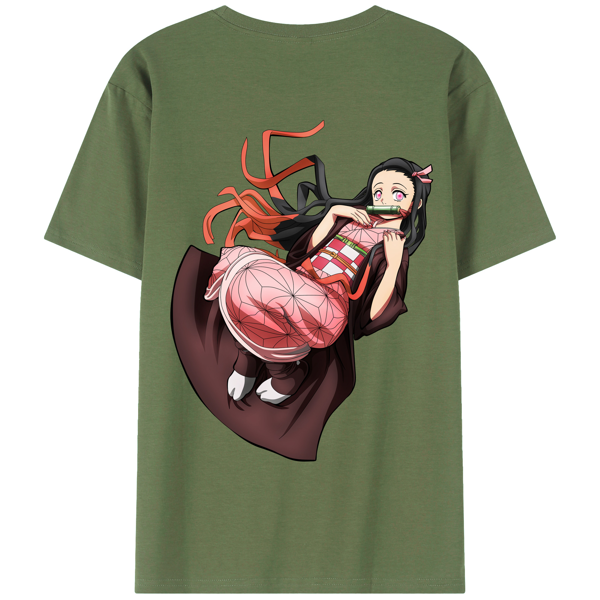 （画像用） 鬼滅の刃（きめつのやいば）竈門 禰󠄀豆子／かまど ねずこ Kamado Nezuko 綿100％ メンズ半袖Tシャツ（バックプリント） 通気性